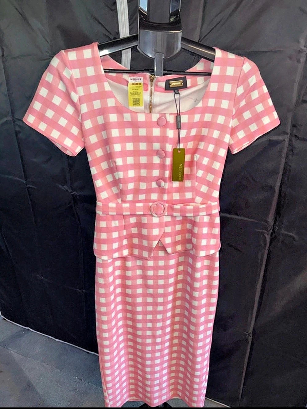 Alexia Admor Gingham Midi Dress in Pink & White Size XS NWT